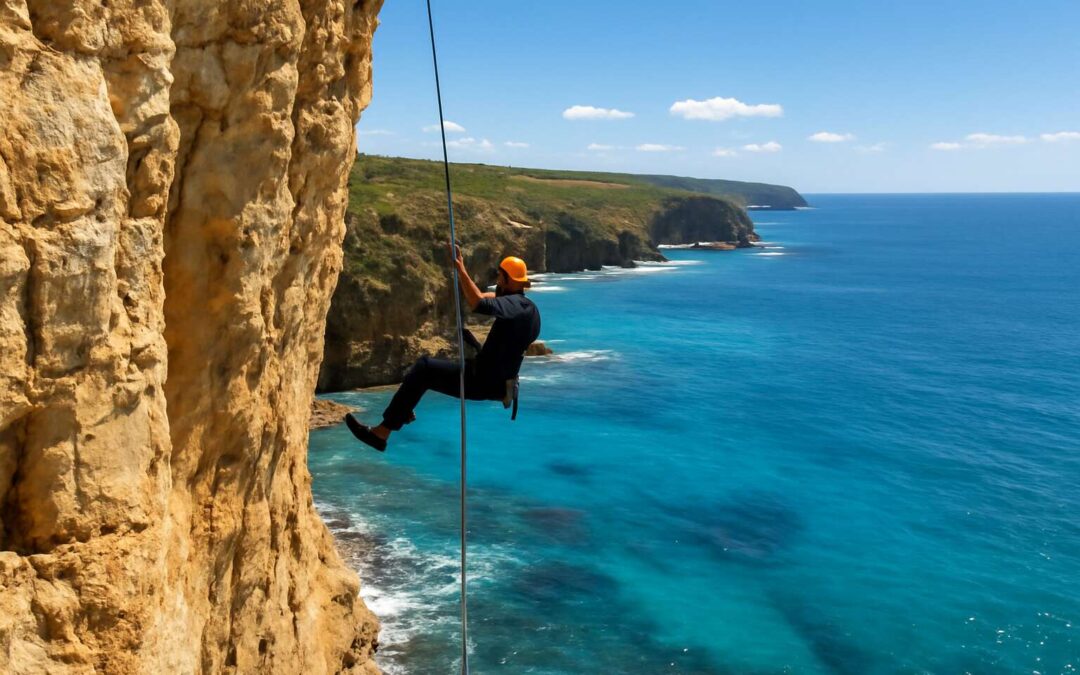 Experience the thrill of abseiling victoria on dramatic coastal cliffs.