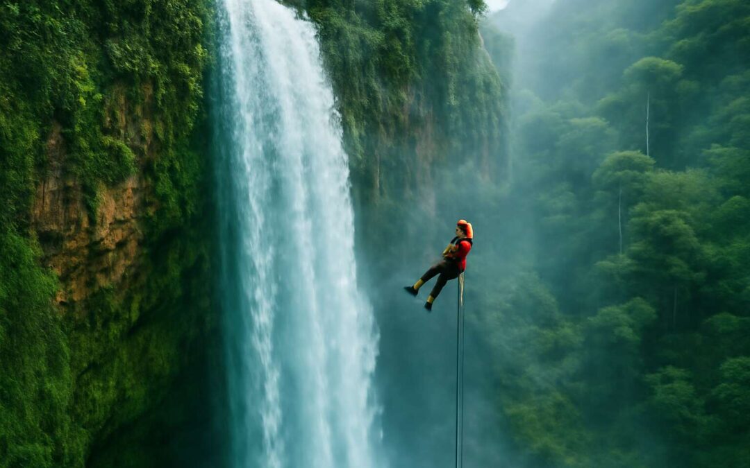 Experience adrenaline with abseiling sipi falls: a misty cliff adventure.