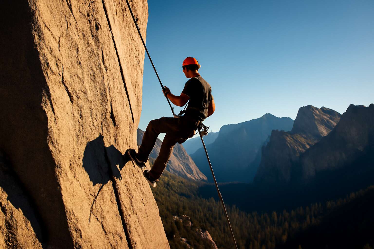 rappelling down a mountain
